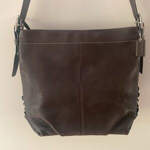 Coach brown genuine cowhide leather long strap shoulder bag